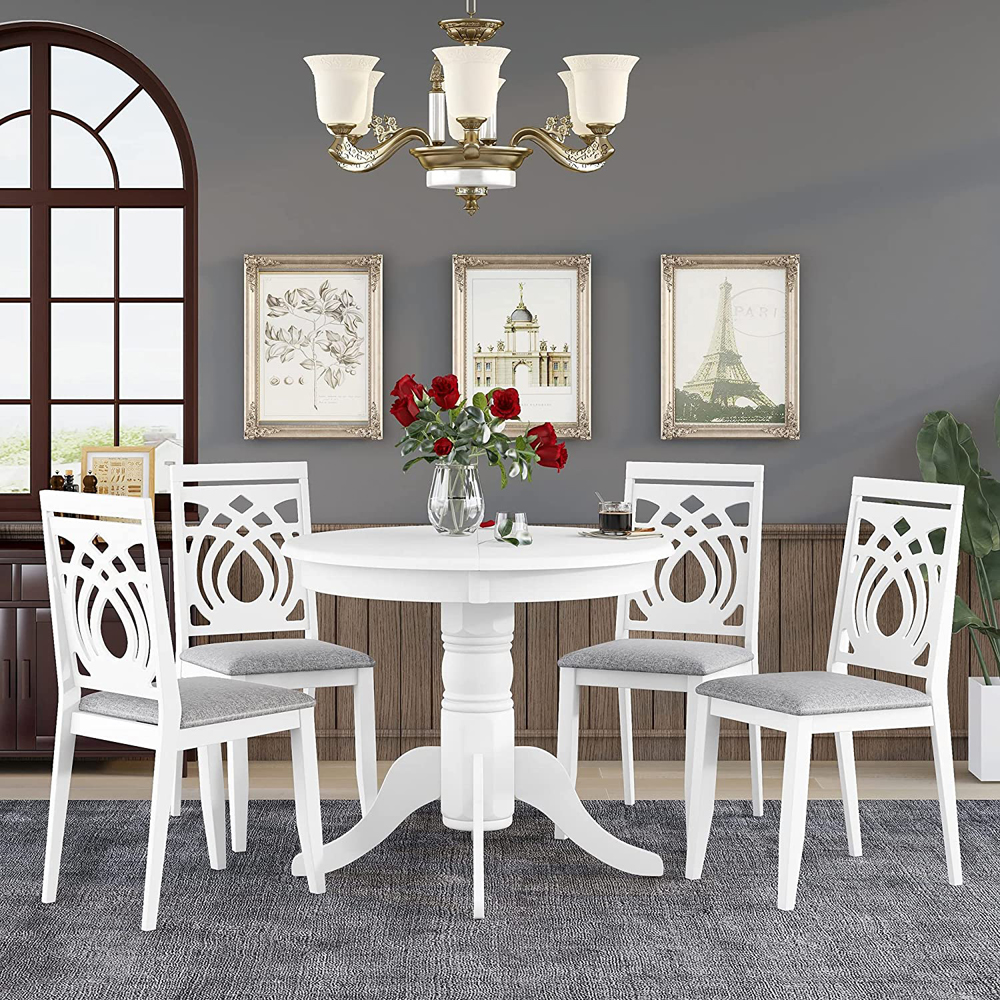 Motent 5 Piece Kitchen Dining Table and Chair Set,Extendable Round ...