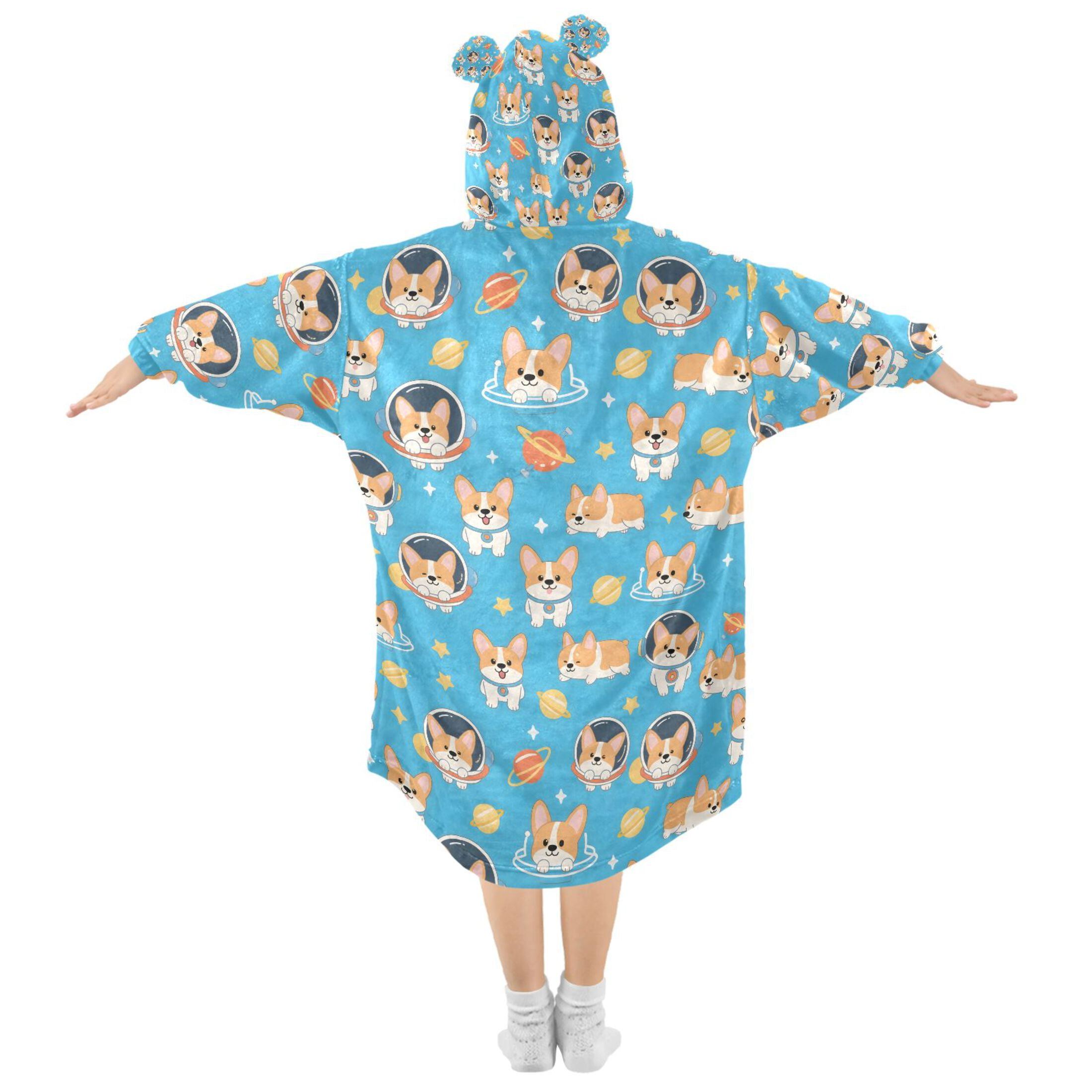 joogoo Blanket Hoodie for Cute Corgi Dog Space Oversize Sweatshirt 3-14 YR L