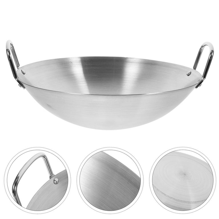 Stainless Steel Wok Round Bottom Wok Large Fry Pan Large Capacity Saute Pan  