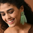 thumbnail image 2 of SOHI Sea Green Feather-Shaped Drop Earrings, 2 of 4