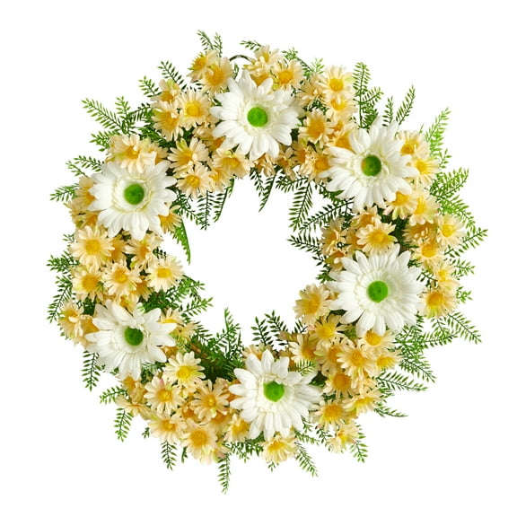 Nearly Natural Plastic All Occasion Mixed Daisy Artificial Wreath, 21" (Multicolor)