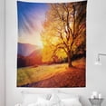 thumbnail image 1 of Trees Tapestry, Hill Slope with Sun Beams at Mountain Valley Dramatic Morning View, Fabric Wall Hanging Decor for Bedroom Living Room Dorm, 5 Sizes, Redwood Orange and Violet, by Ambesonne, 1 of 1