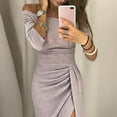 thumbnail image 4 of WNEGSTG Dresses for Women 2023 Bag Hip Slit OneNeck Dress Shiny Dinner, 4 of 7
