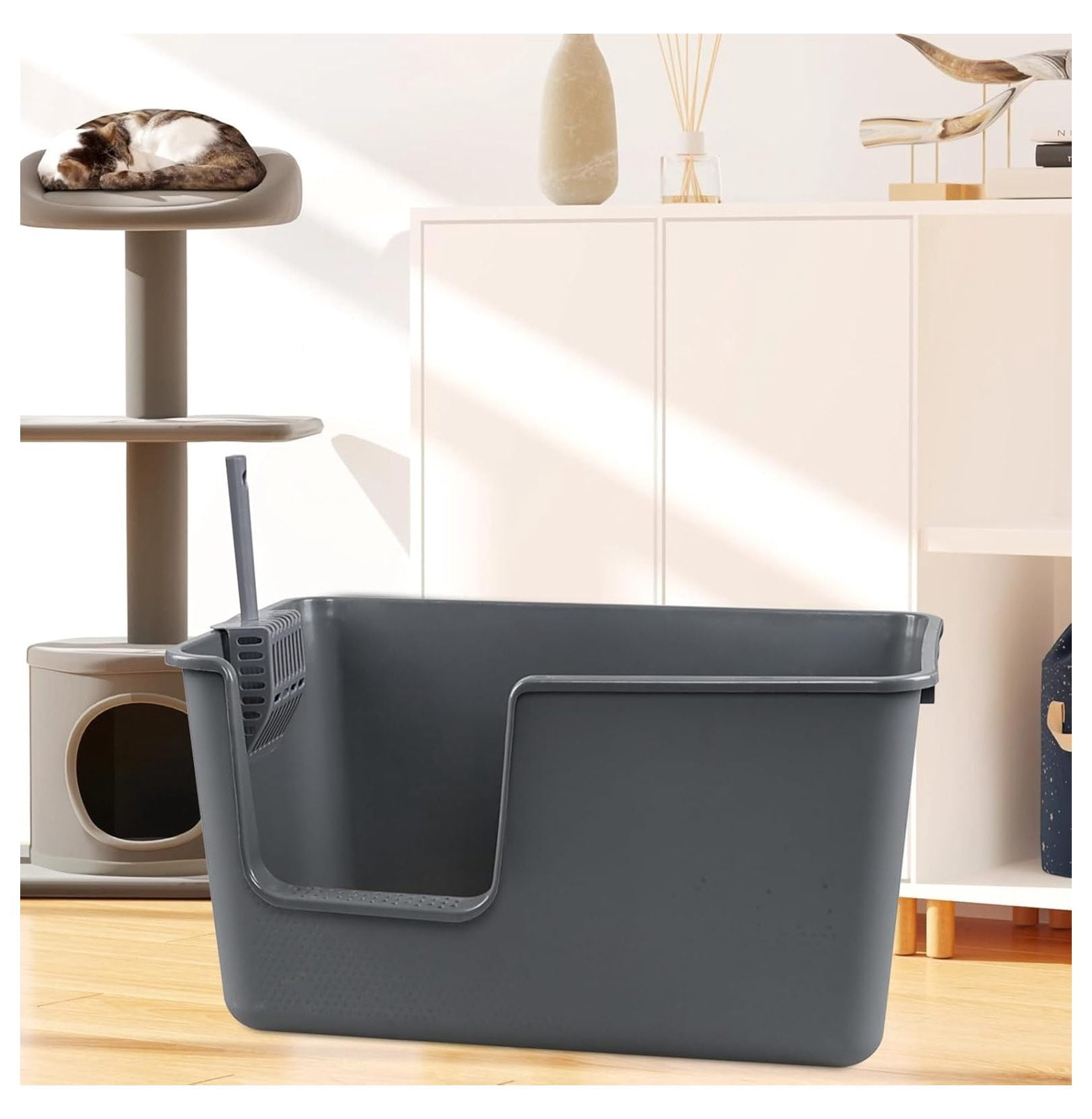4-Pack Large Open High Sided Cat Litter Box, Anti-Splashing Kitty Litter Box with , Gray