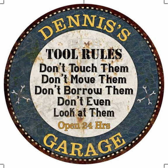 DENNIS'S Garage Rules 12" Round Metal Sign Garage Wall Décor 100140015265
