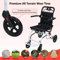 Yifeus Large Portable Aluminum Transport Wheelchair | Handbrake & 12" Rear Wheels | Lightweight Folding Travel Chair for Adults & Kids | Black (Seat Width: 18")