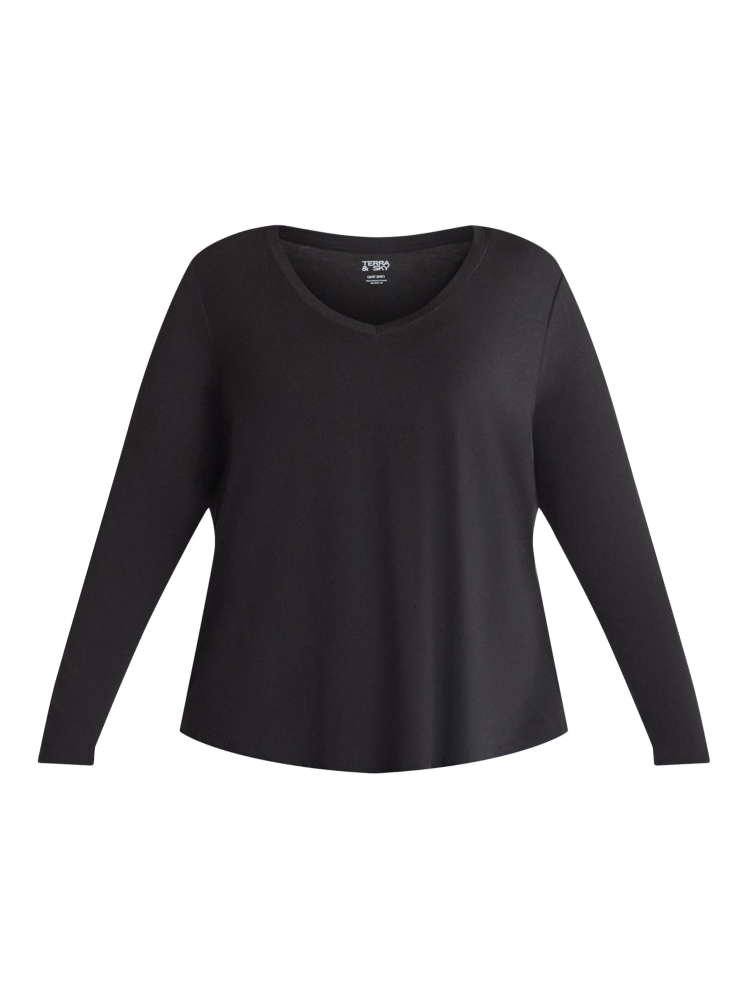 (3 Pack) Terra & Sky Women's Plus Size V-Neck Tee with Long Sleeves, Sizes 0X-5X