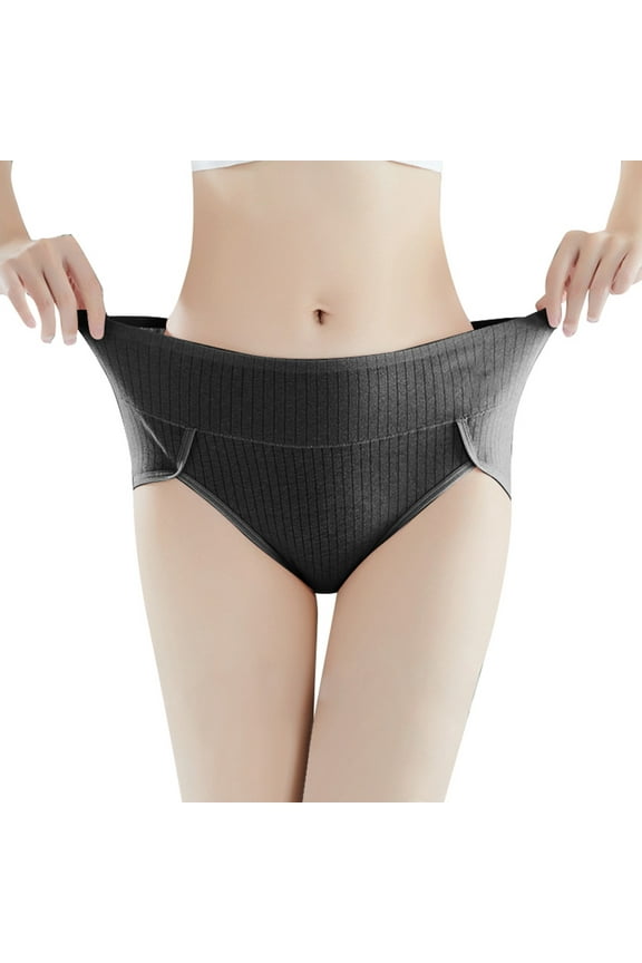 Women's High Waisted Lifting Panties Solid Color Ribbing Comfortable Breathable Full Coverage Panties Stretch Soft Crotch Design Black XXL