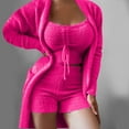 thumbnail image 2 of qolati Women's 3 Piece Outfit Warm Fuzzy Pajamas Sets Sherpa Cardigan Outwear Sleeveless Crop Tops Shorts Nightwear Set Comfy Loungewear Pjs Sets, 2 of 4