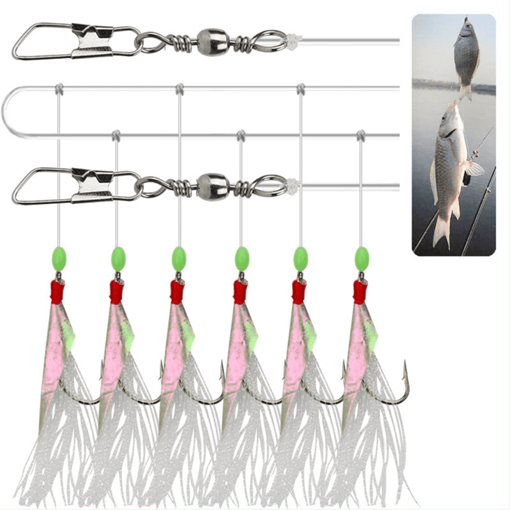 10PCS Sabiki Fishing Rigs 6Hook/Pack Fish Skin String Hook Soft Fishing Lure Bait Rigs