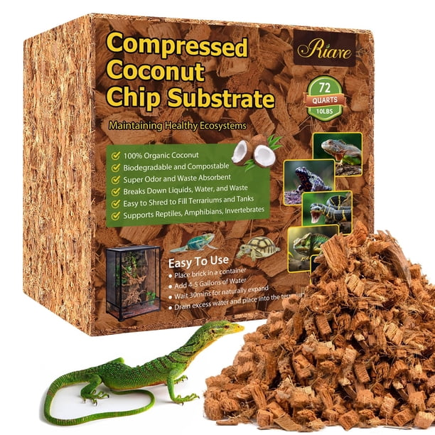 Sustrato de chips de coco Riare 4,5 kg para reptiles, 72 litros