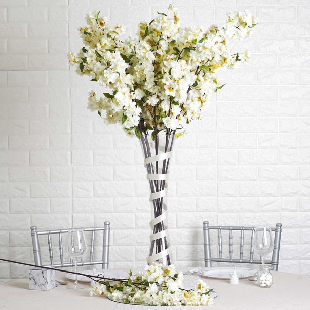 10 Pack 40" Tall Cream Silk Faux Cherry Blossoms Branches