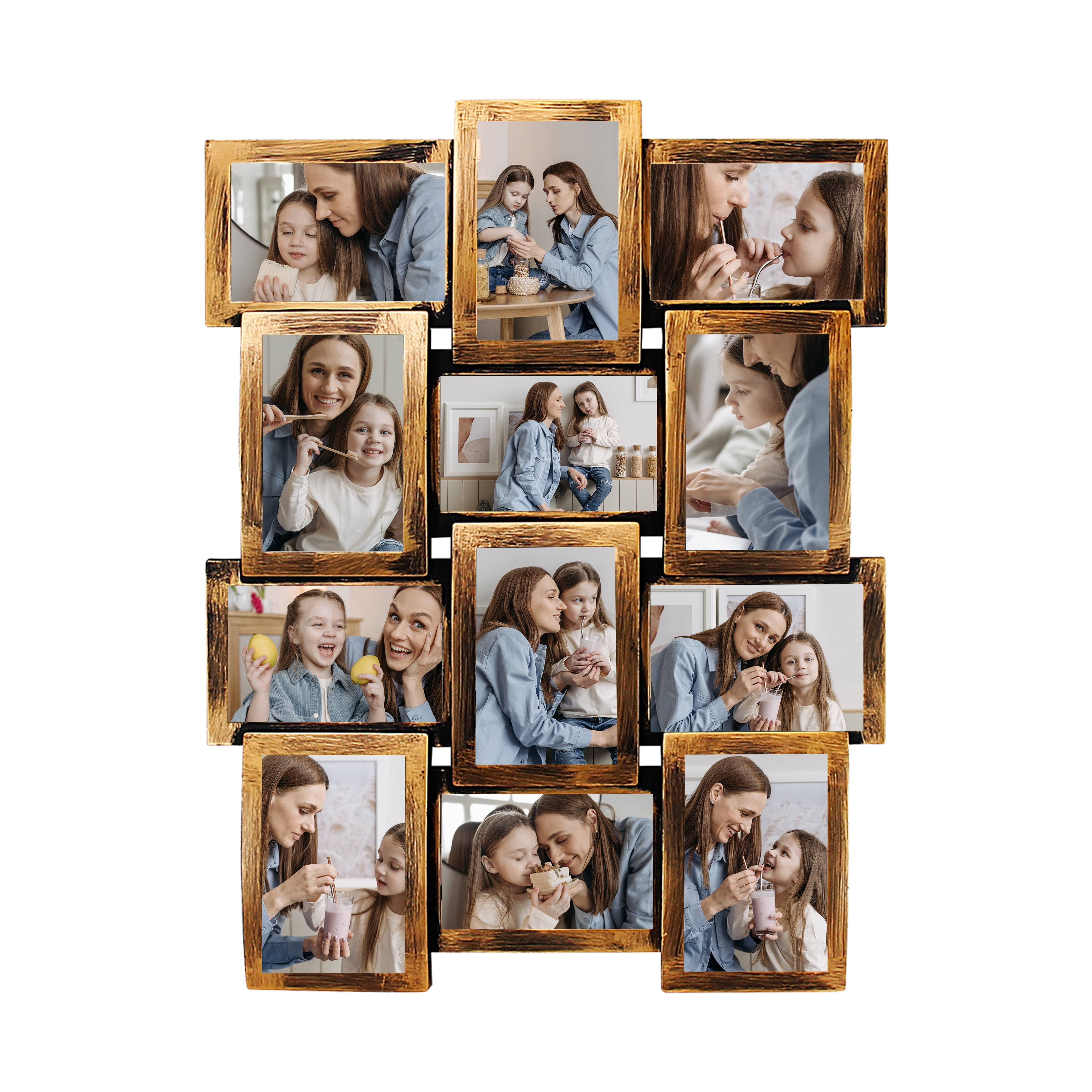 Classic Wall Hanging Picture Frame Collage Gallery Display 12 Opening 6" x 4" Photo 12 Sockets Brown