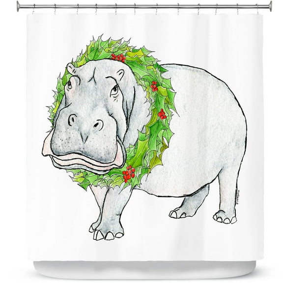 Shower Curtains 70" x 93" from DiaNoche Designs by Marley Ungaro - Christmas Wreath Hippo