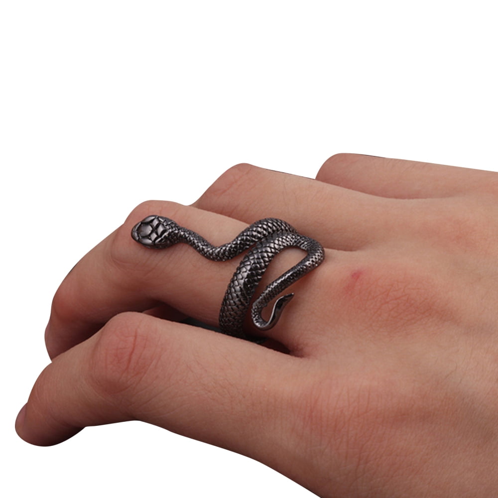 Cobra hinged ring with black diamonds in yellow gold, 16g 7/16