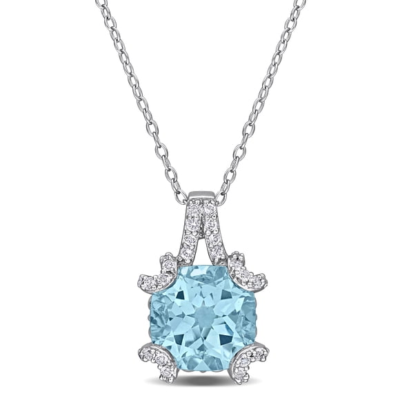 Miabella Women’s 6ct Cushion-Cut Sky Blue Topaz White Topaz Sterling Silver Pendant Necklace
