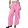 thumbnail image 3 of Womens Linen Wide Leg Plaid Pants Casual Barrel Loose Drawstring High Waist Palazzo Harem Pants with Pockets Pink M, 3 of 5