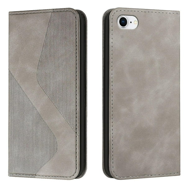 Funda tipo cartera de cuero magnético texturizado con patrón en S para iPhone 6, 7, 8, SE2 y SE3: alta resistencia magnética, ranuras para tarjetas, antiarañazos y protección duradera.