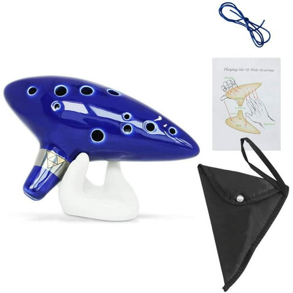 HYOWUIER Ocarina Instrument with Neck Strap Cord, 12 Hole Alto C Ocarinas With Gift Box, Hand-shape Display Stand and Black Protective Bag
