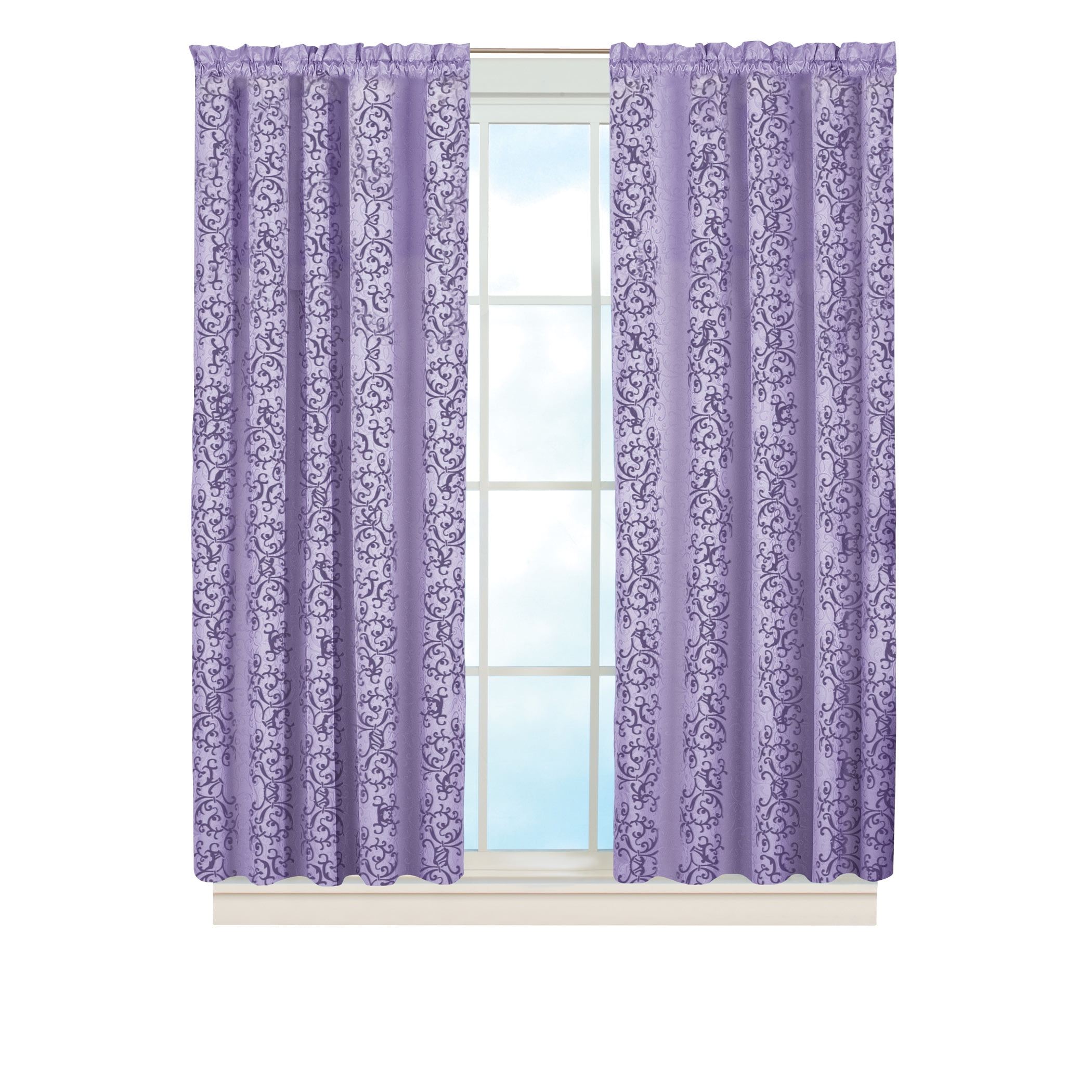 Collections Etc Scroll Insulated Sheen Curtain Panel Lavender 50" X 63",  Lavender, 50" X 63" - Walmart.com