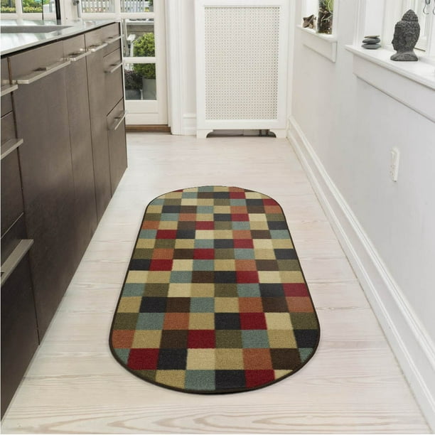 Ottomanson Ottohome Checkered Runner Rug, Multicolor, 20"X59" Oval