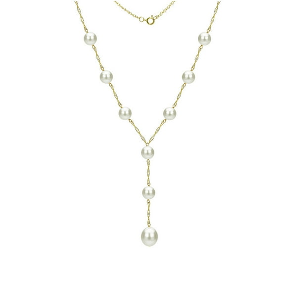 ADDURN 14kt Gold 8-9mm Freshwater Pearl Stations Lariat Necklace, 18" 2" Drop