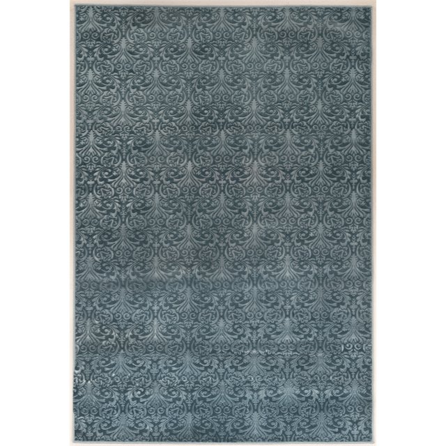 Linon Evolution Damask Power Loomed Polyester 2'x3' Rug in Blue
