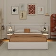 thumbnail image 4 of Queen Size Upholstered Platform Bed with Reading Lights, Drawers, Trundle and Shelves, Beige, 4 of 18