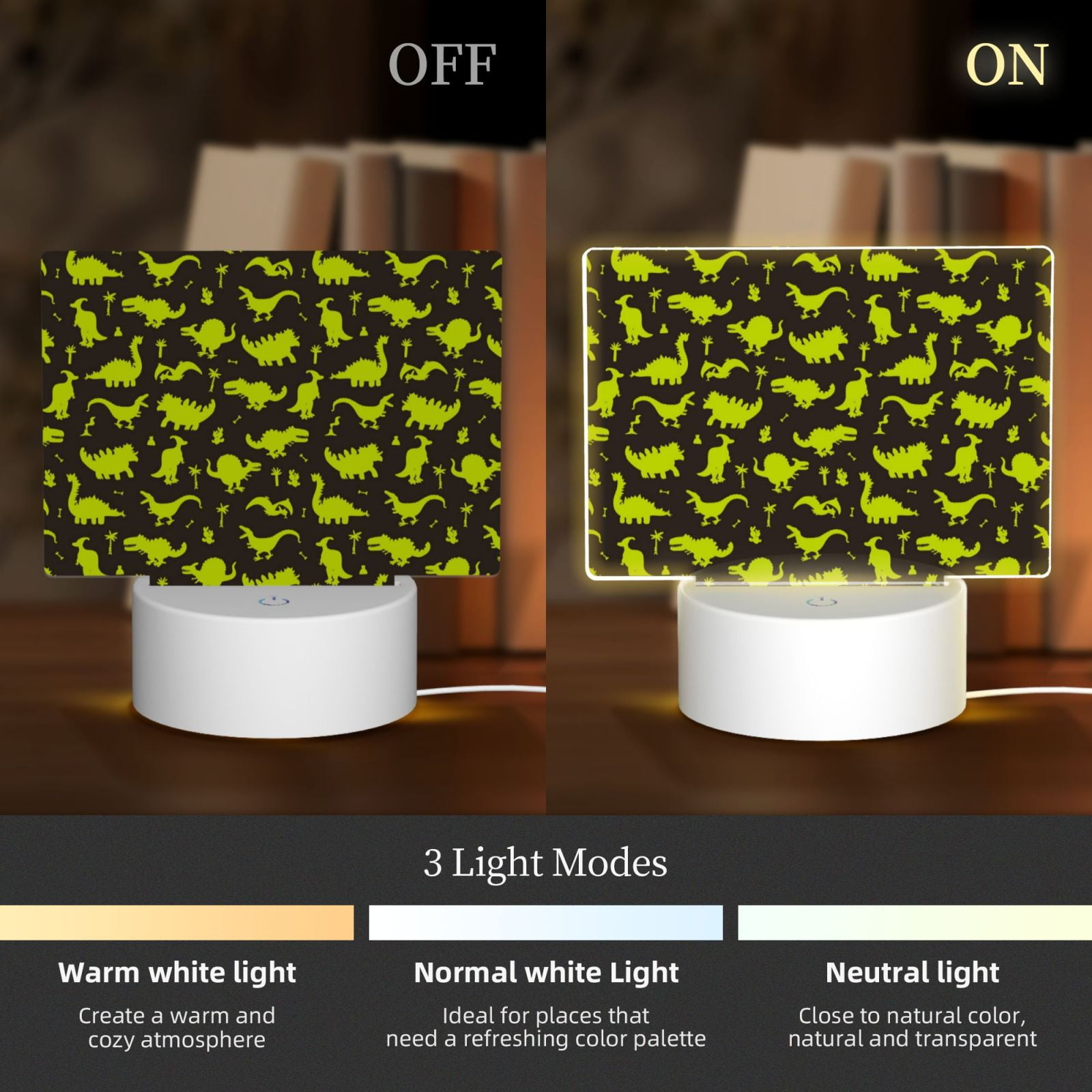 Vsdgher Cute Dinosaurs (2) Rectangular Acrylic Night Light Acrylic Sleep Night Light Friend Gifts for Birthday Gifts for Women Teens Boys Girls