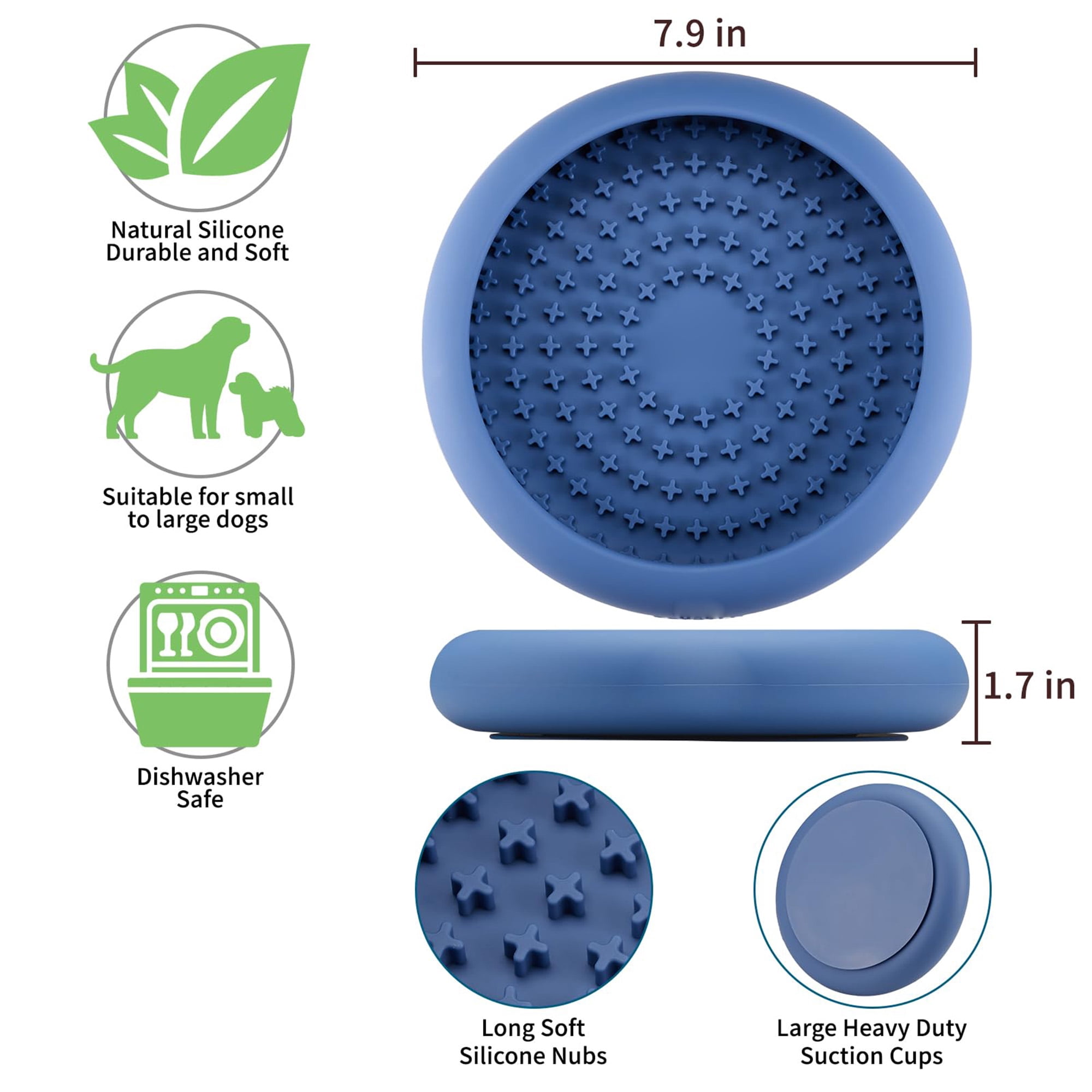 Dog Lick Mat Bowl, Slow Feeder Anxiety Relief Treat Dispenser for Dogs, Non Slip Silicone Licking Mat Enrichment Toy, Mental Stimulation for Bored or Anxious Pets, Dishwasher Safe, Blue