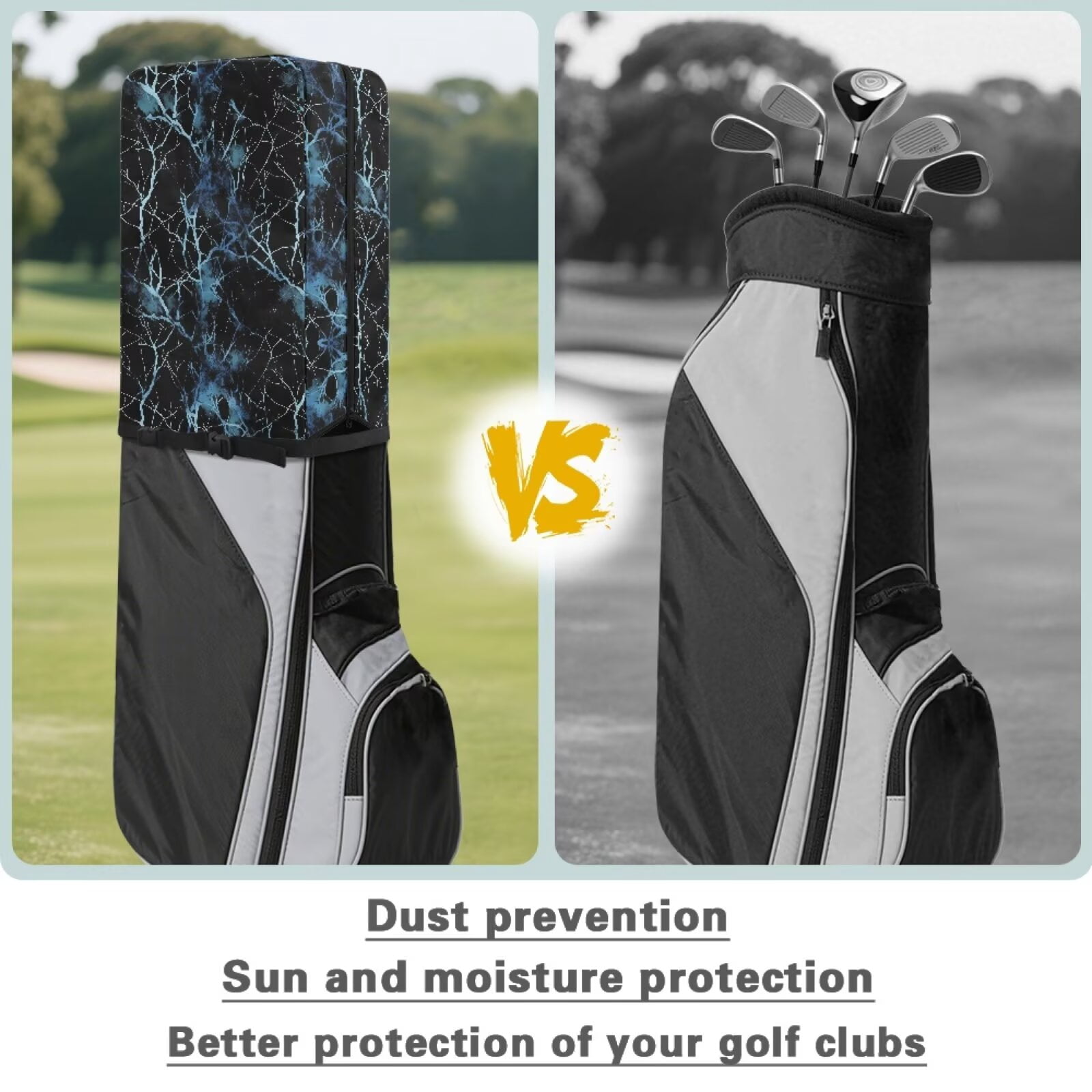 Chririnla Blue Camo Hunting Forest Portable Golf Bag Dust Cover Waterproof Universal Fit for Stand Cart Tour Bags with Snap Button Zipper