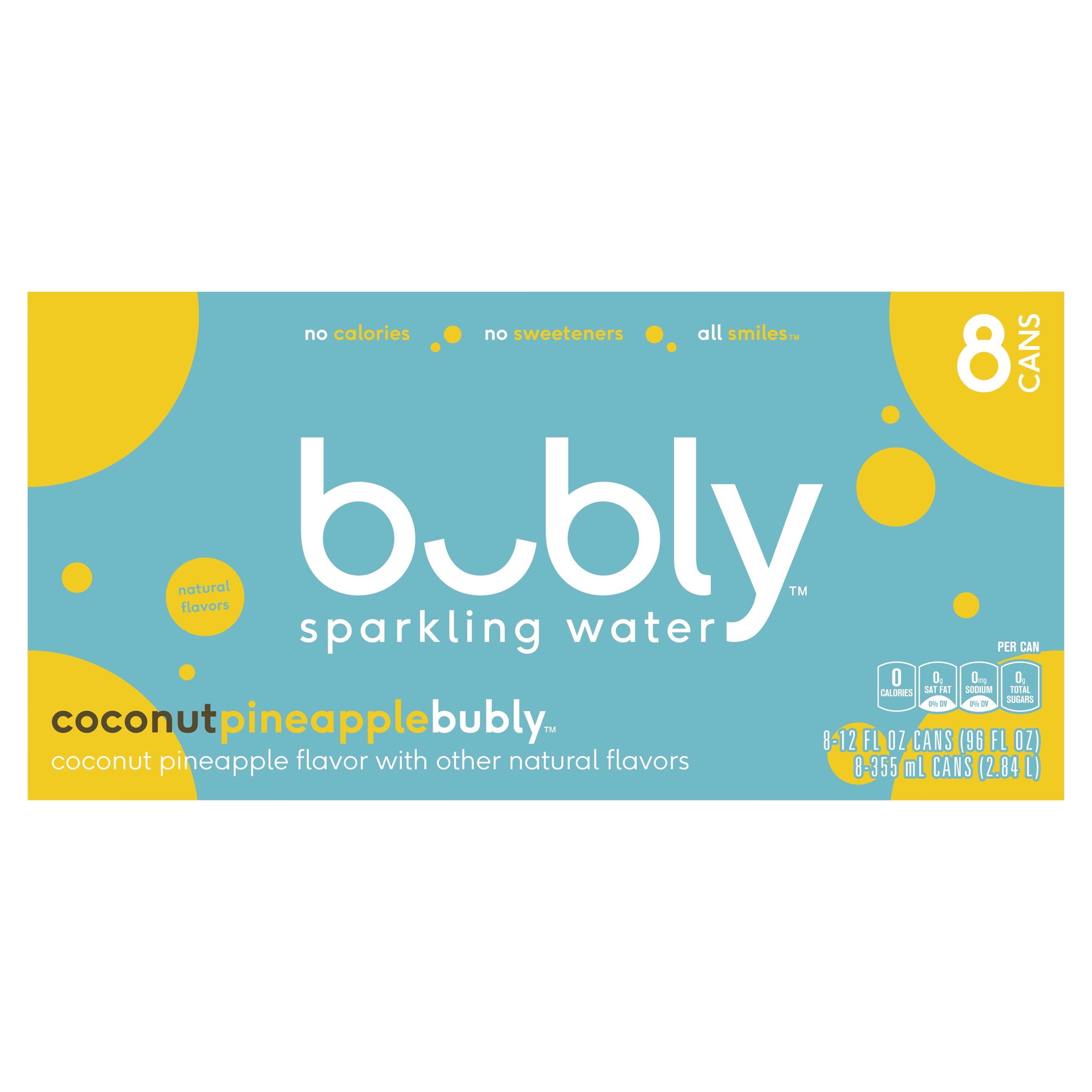 bubly Summer Coconut Pineapple Sparkling Water, 12 Fl Oz, 8 Pack Cans