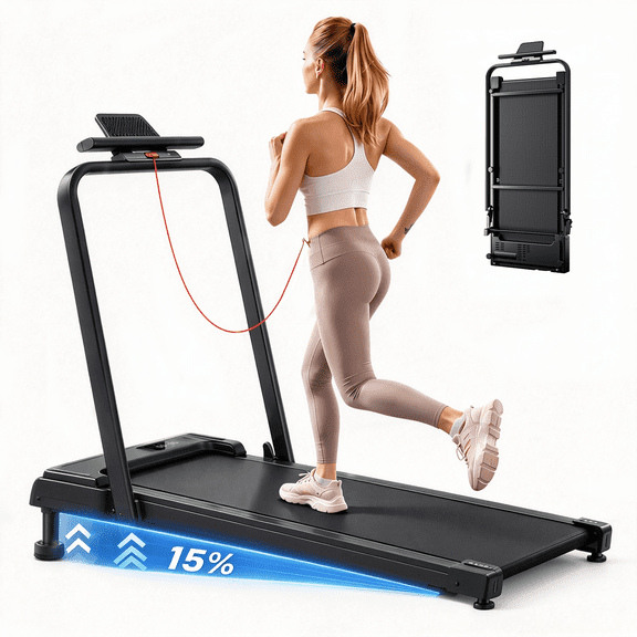 Treadmill 2 in 1 for Home/Office,Patbrela 300 Lbs Walking Pad Treadmill with HandleBar,Under Desk Treadmill,LED Display & Remote Control