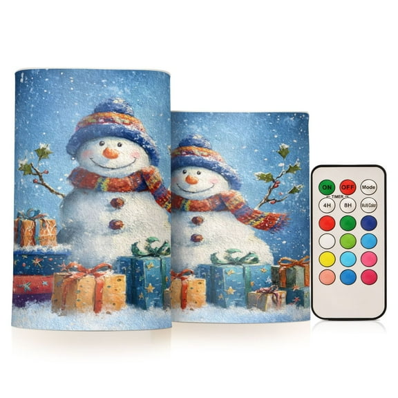 Electronic Candle Light Combination 3x5In, 3x4In Flameless Candle Plastic Festive Decoration Party Christmas Decoration Blue Christmas Snowman