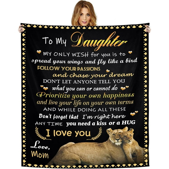 Daughter Gifts from Mom,to My Daughter Blanket from Mom,Daughter Gifts-Birthday Gifts for Daughter,Christmas Thanksgiving Gifts for Daughter Lion Letter Printed Quilts Custom Blanket 50"x60"