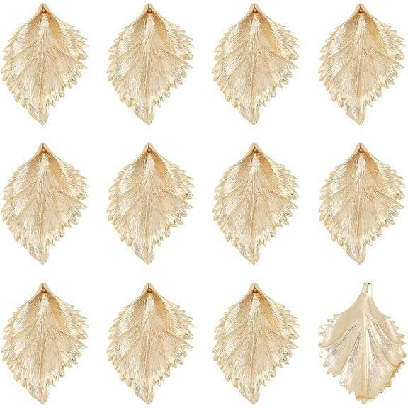 1Box 12pcs Real 18K Gold Plated Brass Leaf Pendants 43x29x6mm Brass Charms Leaf Charms for Jewelery Making DIY Design Findings Hole: 1.2mm