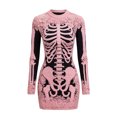 thumbnail image 5 of Costeam Womens Halloween Skeleton Print Bodycon Mini Dress Crew Neck Long Sleeve Floral Lace Detail Gothic Slim Fit Party Club Short Costume Dresses, 5 of 5