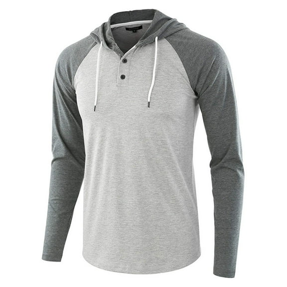 Fgnfyis Mens Fashion Casual Color Matching Raglan Sleeves Drawstring Hoodie Long Sleeve T Shirt Top Blouse Men's Sweatshirts Light Gray M