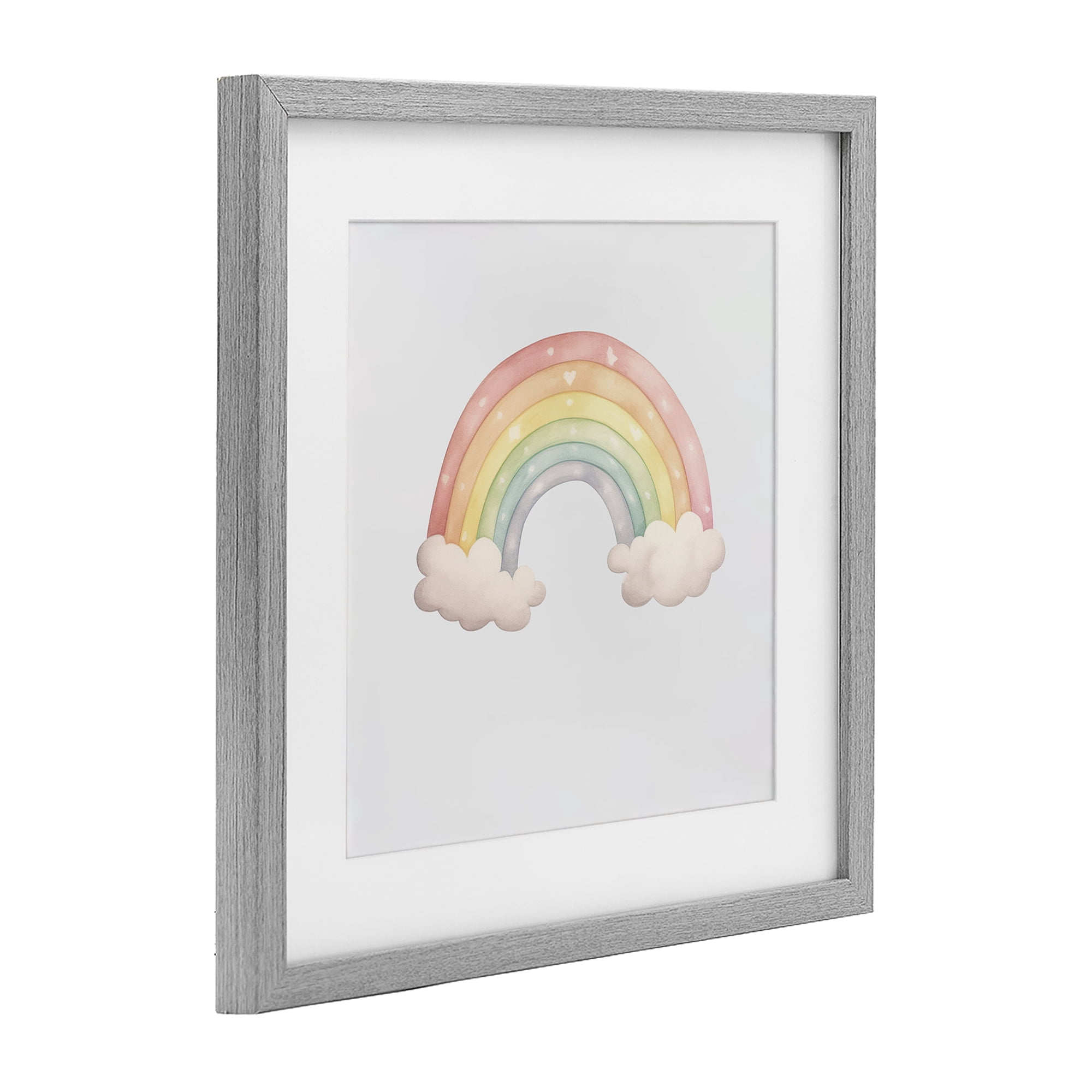 Stupell Industries Dreamy Pastel Rainbow with Clouds Gray Framed Print Under Glass, design by Karen Smith