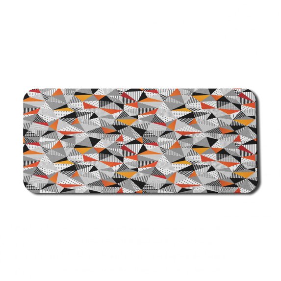 Geometric Computer Mouse Pad, Polygonal Pattern Checkered Design Triangles and Lines Pattern Modern Art, Rectangle Non-Slip Rubber Mousepad X-Large, 35" x 15", Orange Black White, by Ambesonne