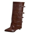 thumbnail image 1 of Zhanying Fold Over Boots for Women Pointy Pull-on Wedge Heel Knee Shark Boot With Side Zipper Padlock Design, 1 of 9