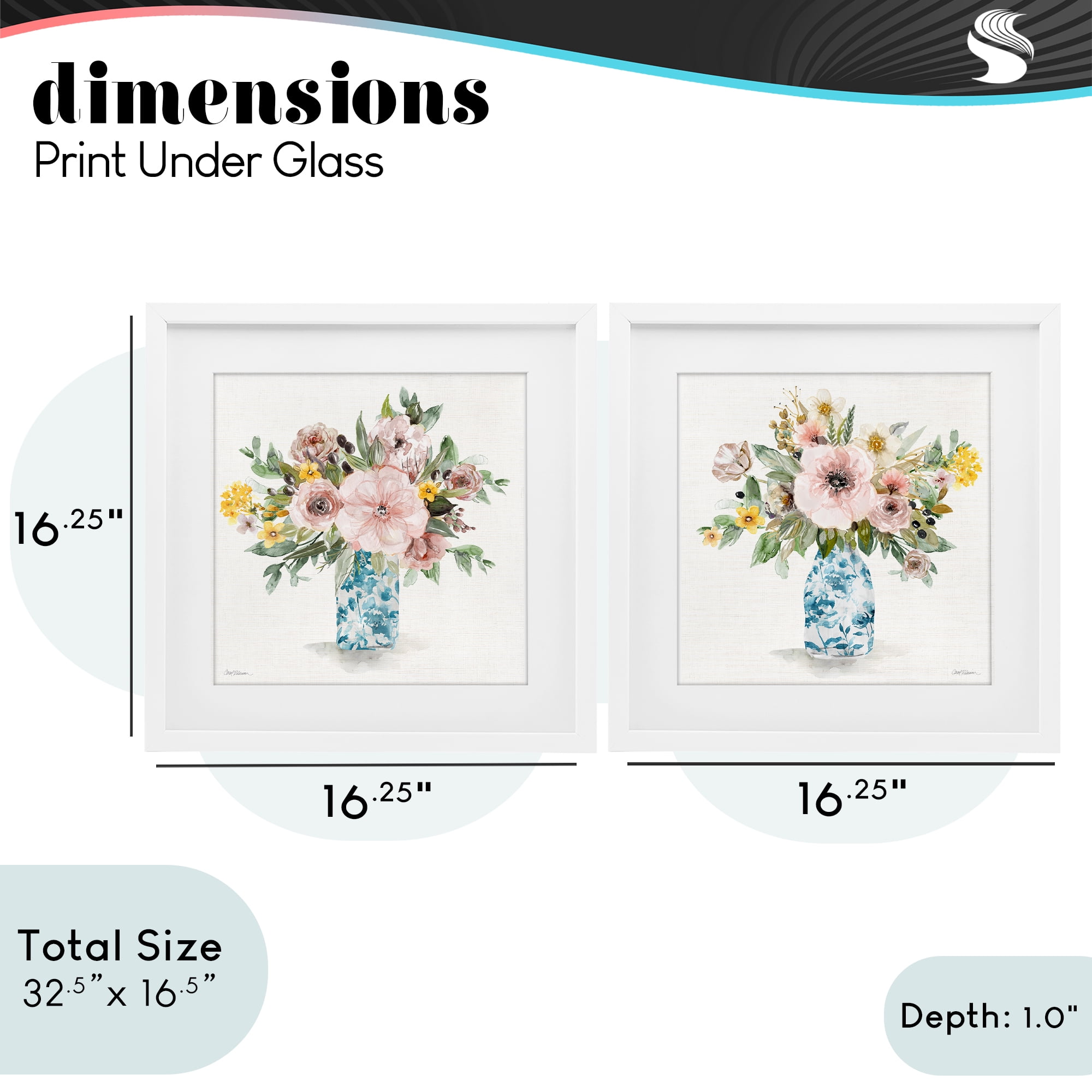 Stupell Industries Summer Chinoiserie Flowers 2 Piece White Framed Print Under Glass Set, design by Carol Robinson