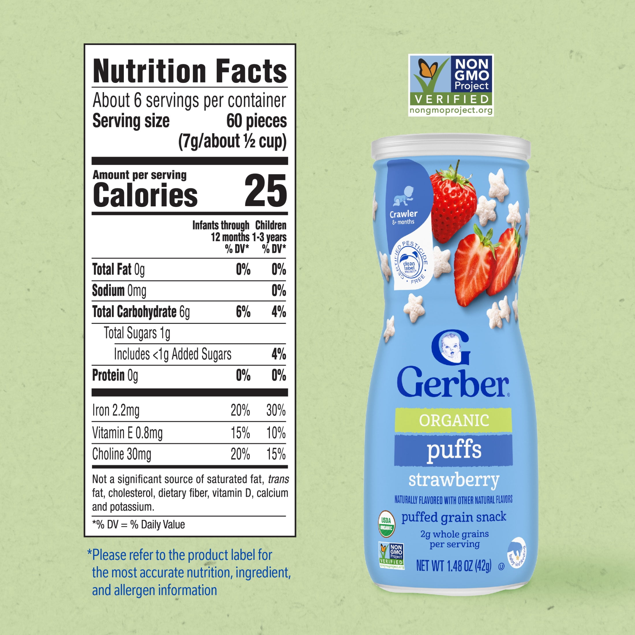 (2 pack) Gerber Stage 3 Baby Snacks, Organic Strawberry Puffs, Grain Snack, Baby Led Feeding 1.48 oz