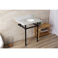 thumbnail image 3 of Kingston Brass KVBH3022M80 Templeton 30-Inch Carrara Marble Console Sink with Brass Legs (8-Inch, 3-Hole) in Carrara Marble White/Matte Black, 3 of 9
