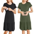 thumbnail image 2 of Youmylove Womens Nursing Dress Breastfeeding Casual Maternity Dresses Short Sleeve Ruffle Hem Swing Dresses 2 Pack Photoshoot Baby Shower Pregnancy Clothes, 2 of 9
