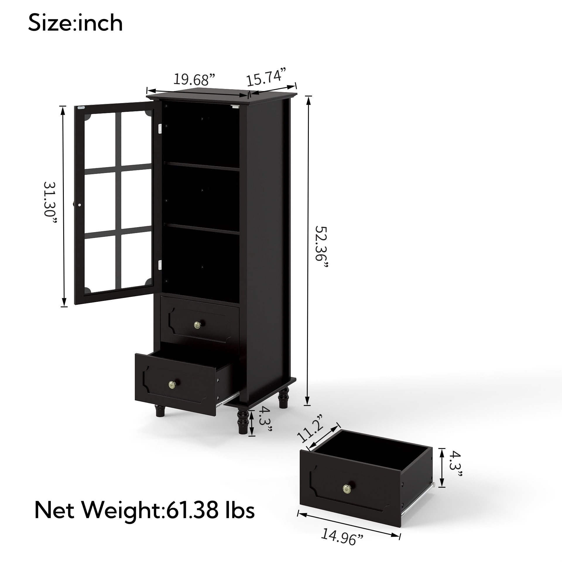 Aukfa Tall Buffet Pantry Cabinet,2 Drawers Wood Sideboard Cupboard for Dining Room Hallway Entryway,Black
