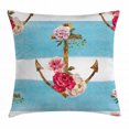 thumbnail image 1 of Shabby Chic Decor Throw Pillow Cushion Cover, Anchors with Romantic Peonies Roses Watercolor Art Bold Stripes Nautical, Decorative Square Accent Pillow Case, 20 X 20 Inches, Multicolor, by Ambesonne, 1 of 2