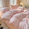 thumbnail image 5 of 3 Pieces Boho Pink Plaid Bedding Set Pink Grid Duvet Cover with Zipper Ties 100% Washed Microfiber Bedding Set Luxury Soft Breathable Durable,King Size, 5 of 6