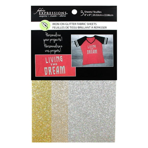 Fabric Expressions Metallic Glitter 20 cm (8 in) × 23 cm (9 in) Iron-On Fabric Sheets