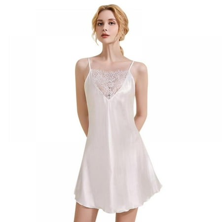 

Sleepwear Sexy Lingerie Nightgown Lace Chemise Satin Slip Silk Negligee Nightie Bridal Babydoll for Women